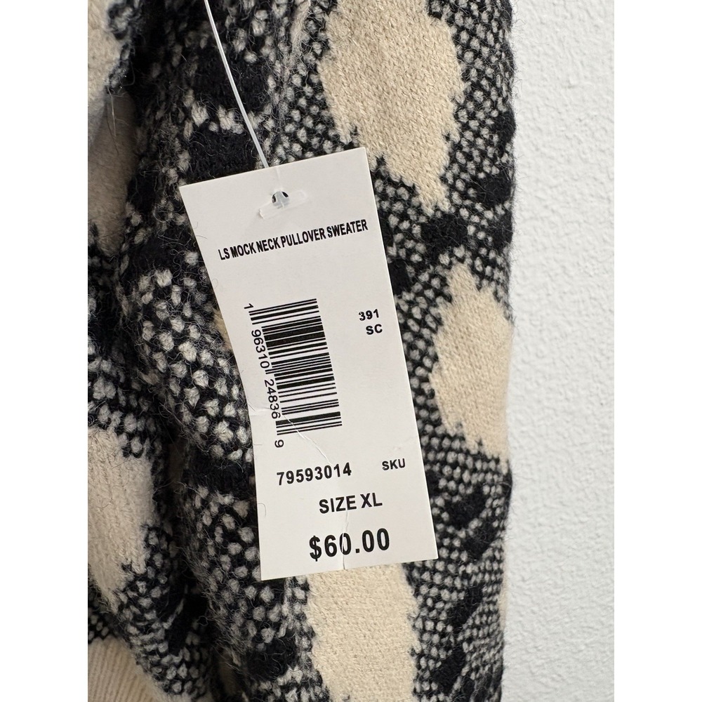Studio B by Bobeau Cream Black Argyle Diamond Sweater Long Sleeve Size XL‎ BNWT - Picture 2 of 7